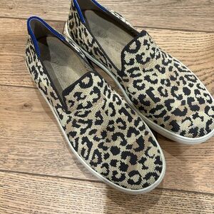 Rothy's Leopard Print Slip-On Flats in Black and Cream
